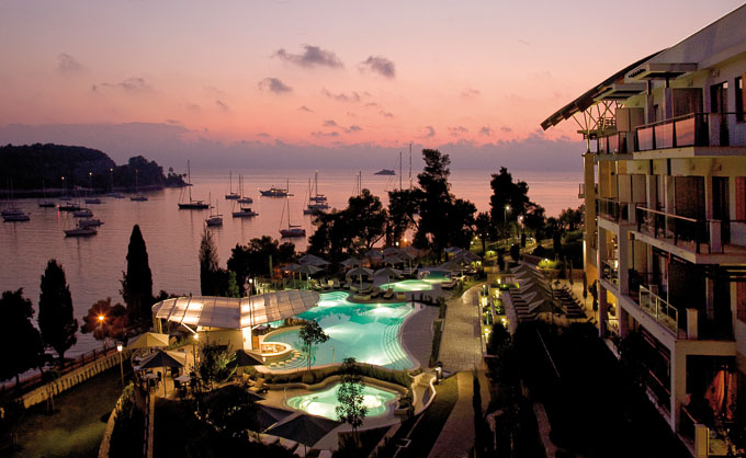 Sunset view of Hotel Monte Mulini, Croatia