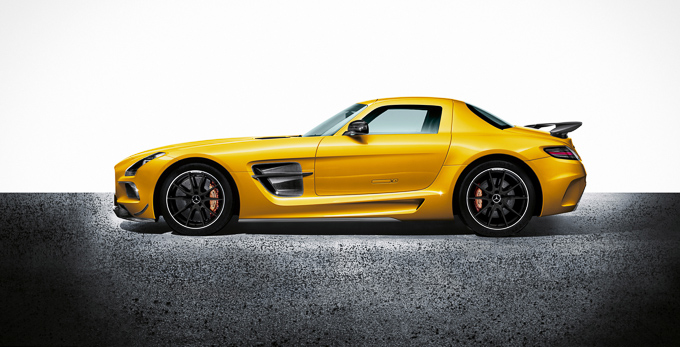 Solarbeam yellow Mercedes SLS AMG Coupe Black Series gullwing hypercar