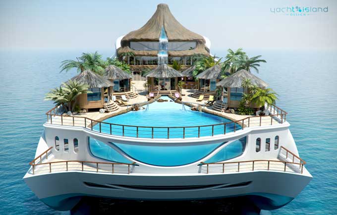 tropical island paradise by yacht island design. view of beach decks