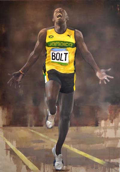 Usain Bolt by Andrew Hunt Oil Canvas