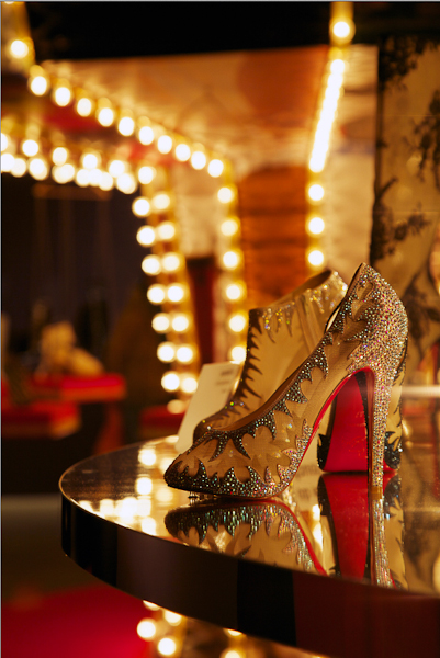 Shoes on display at Christian Louboutin exhibition Design Museum London