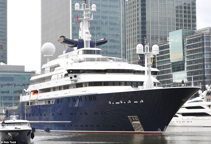 Octopus, the superyacht belonging to Paul Allen, co-founder of Microsoft moored in South Docks, Canary Wharf