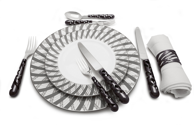 Silver by Aston Martin stainless steel cutlery set and fine bone china plates image