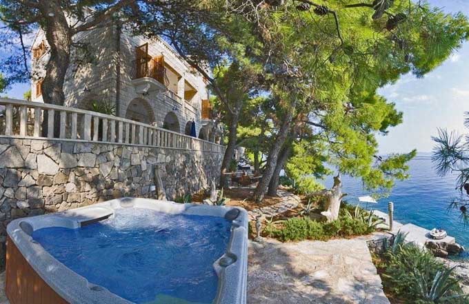 Stunning villa with a jacuzzi on terrace and view overlooking the Dalmatian Coast, Croatia